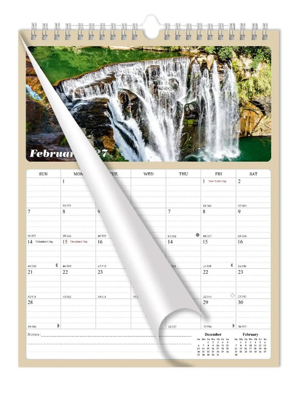 2027 Wall Calendar Spiral-bound Twin - 12 Months Planner 8.5 x 11 (Waterfalls)